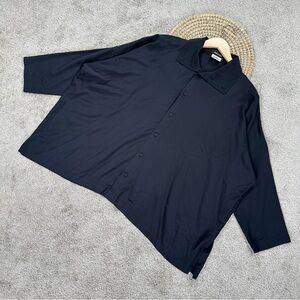 Eskandar Black Oversized Boxy Polo Blouse